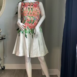 Danny & Nicole Pink and Green A-Line Mini Dress Sleeveless Bateau